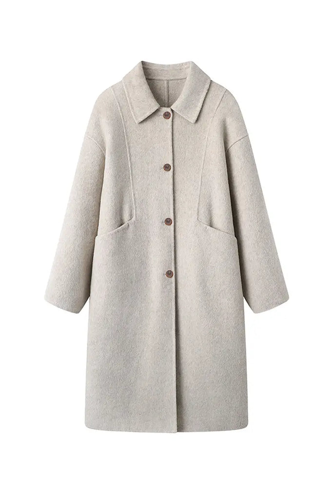 Long Double Faced Wool-Blend Coat with Peter Pan Collar Fibflx