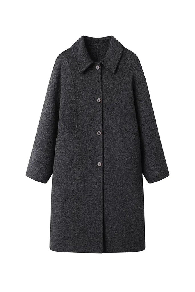 Long Double Faced Wool-Blend Coat with Peter Pan Collar Fibflx