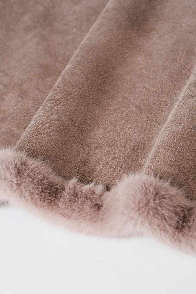 Long Double-breasted Pink Faux Fur Coat With Lapel Collar Fibflx