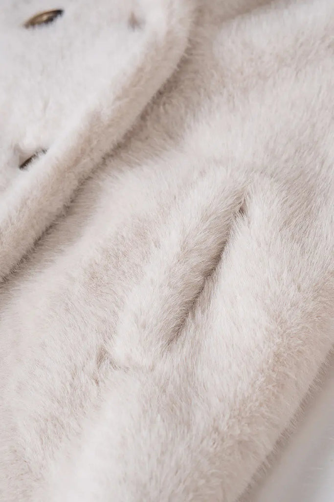 Long Double-breasted Pink Faux Fur Coat With Lapel Collar Fibflx