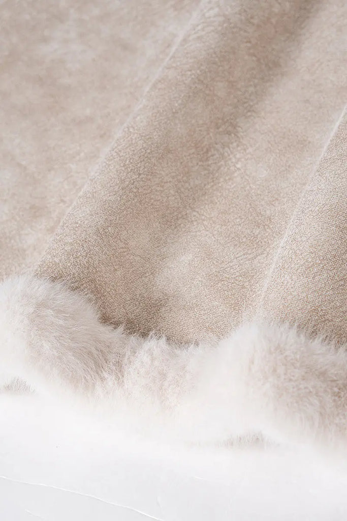 Long Double-breasted Pink Faux Fur Coat With Lapel Collar Fibflx