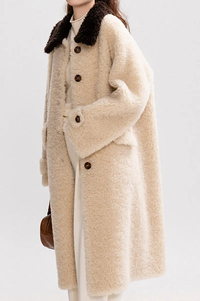 Fibflx Women's Long Faux Shearling Teddy Wool Coat