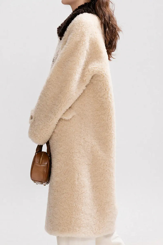 Fibflx Women's Long Faux Shearling Teddy Wool Coat