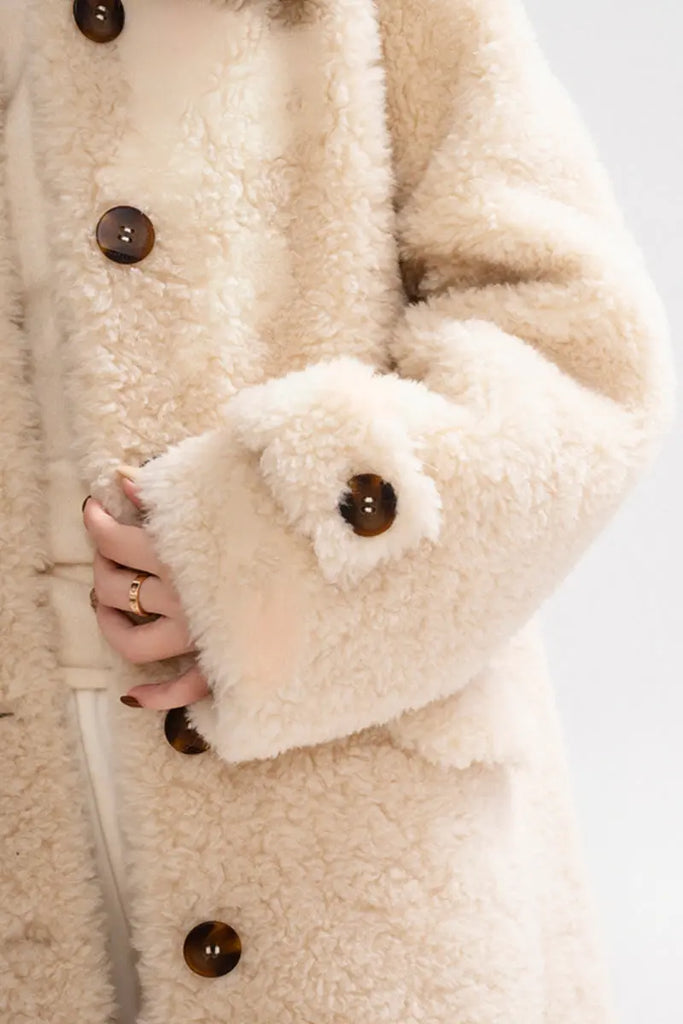 Fibflx Women's Long Faux Shearling Teddy Wool Coat