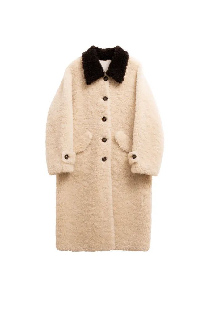 Fibflx Women's Long Faux Shearling Teddy Wool Coat