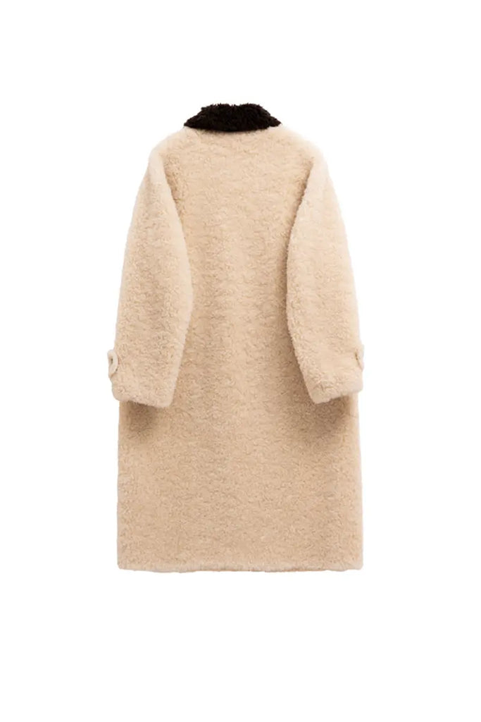 Fibflx Women's Long Faux Shearling Teddy Wool Coat