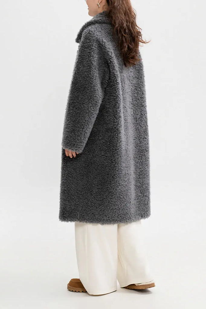 Fibflx Women's Long Faux Shearling Teddy Wool Toggle Coat