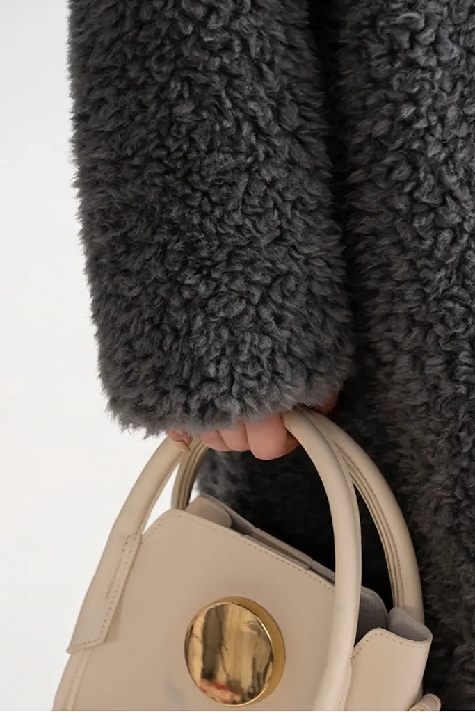 Fibflx Women's Long Faux Shearling Teddy Wool Toggle Coat