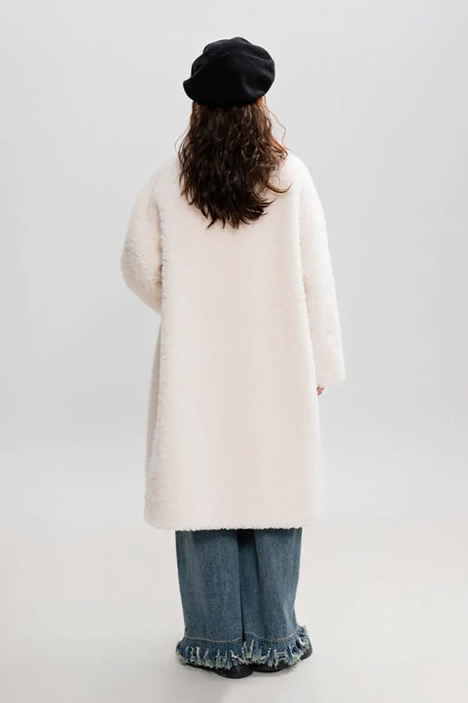 Fibflx Women's Long Faux Shearling Teddy Wool Toggle Coat