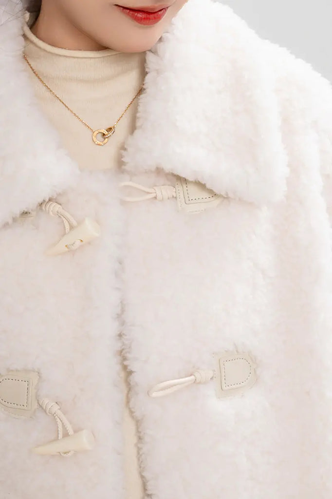 Fibflx Women's Long Faux Shearling Teddy Wool Toggle Coat