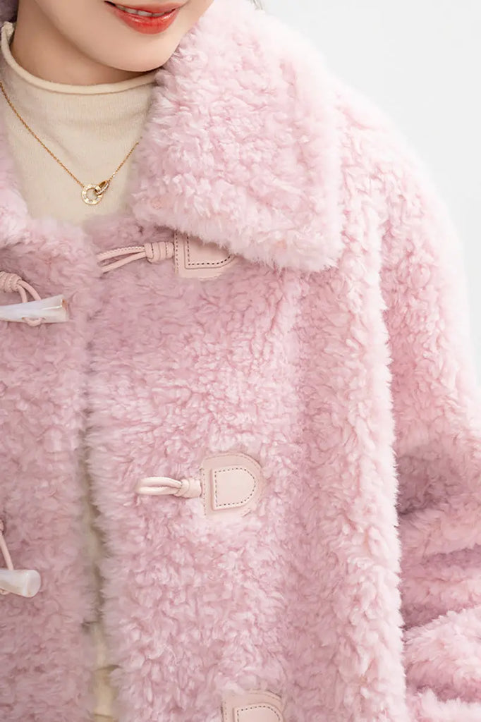 Fibflx Women's Long Faux Shearling Teddy Wool Toggle Coat