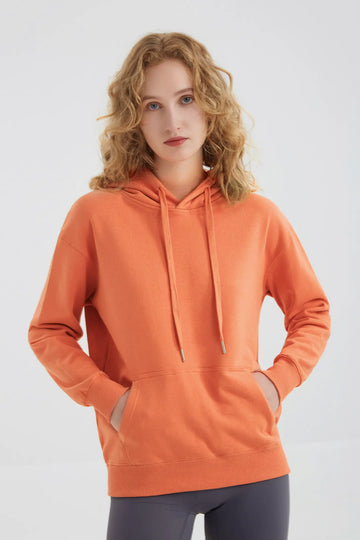 Long-Sleeve Orange Cotton Hoodie Fibflx