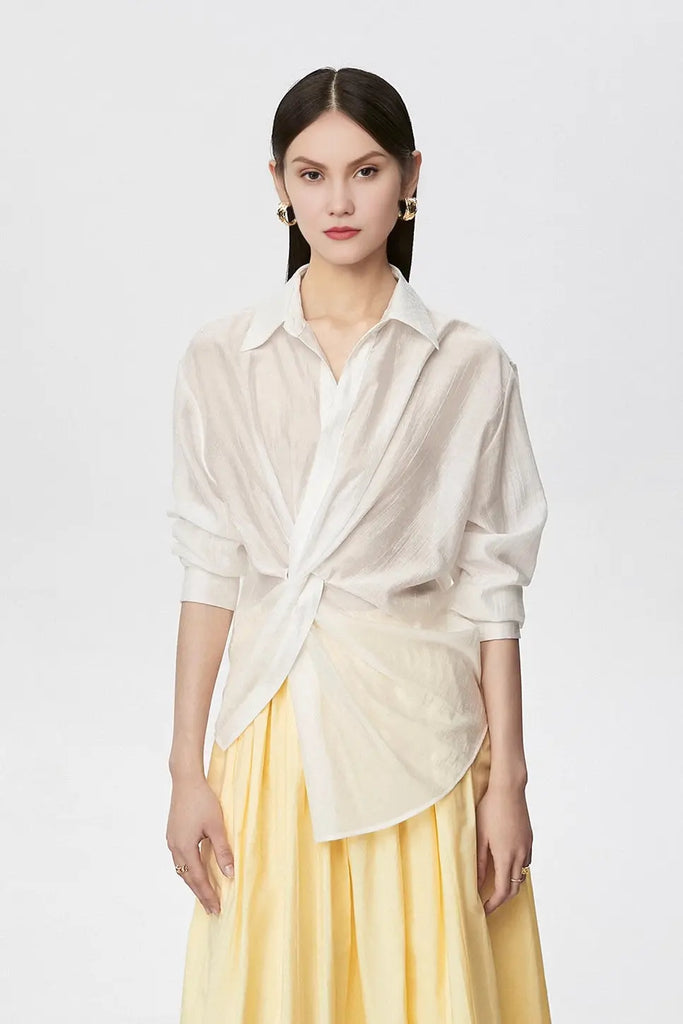 Fibflx Women's Long Sleeve Sunscreen Tencel Shirt With French Twist
