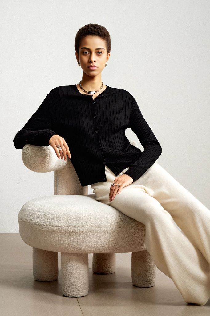 Long Sleeve Wool Cardigan Sweater - Fibflx