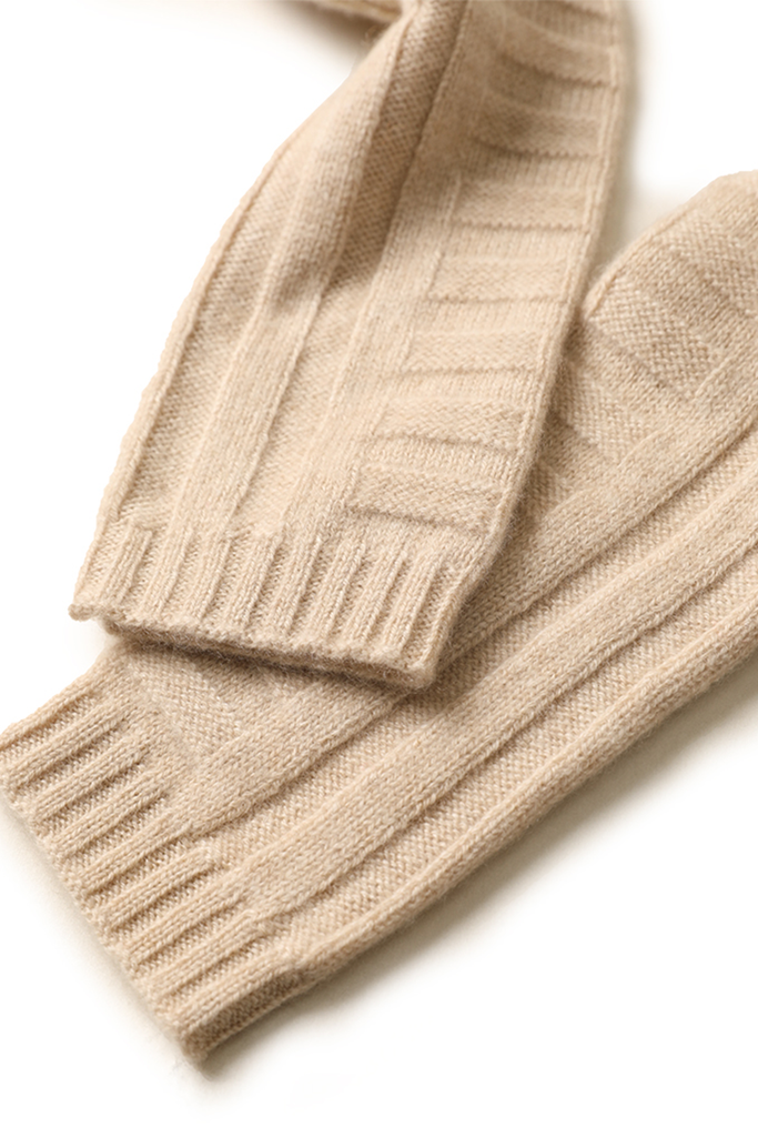 Fibflx Women's Long-cuff 100 Cashmere Knit Fingerless Gloves