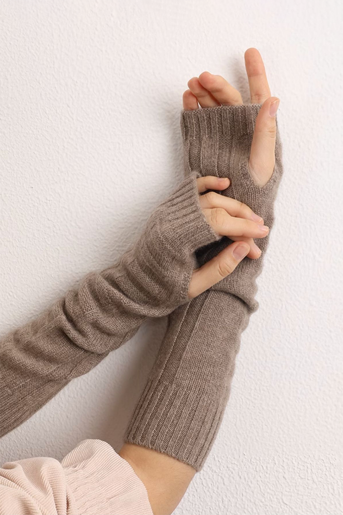 Fibflx Women's Long-cuff 100 Cashmere Knit Fingerless Gloves