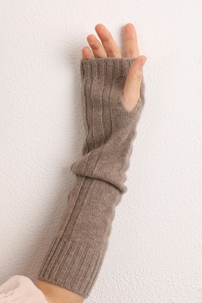 Fibflx Women's Long-cuff 100 Cashmere Knit Fingerless Gloves