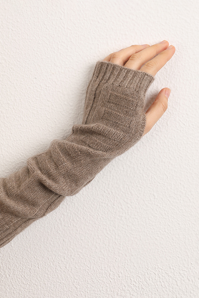 Fibflx Women's Long-cuff 100 Cashmere Knit Fingerless Gloves