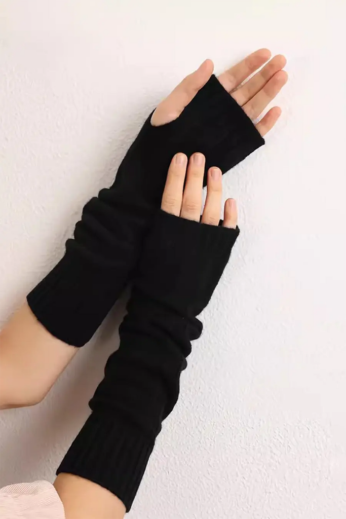 Fibflx Women's Long-cuff 100 Cashmere Knit Fingerless Gloves