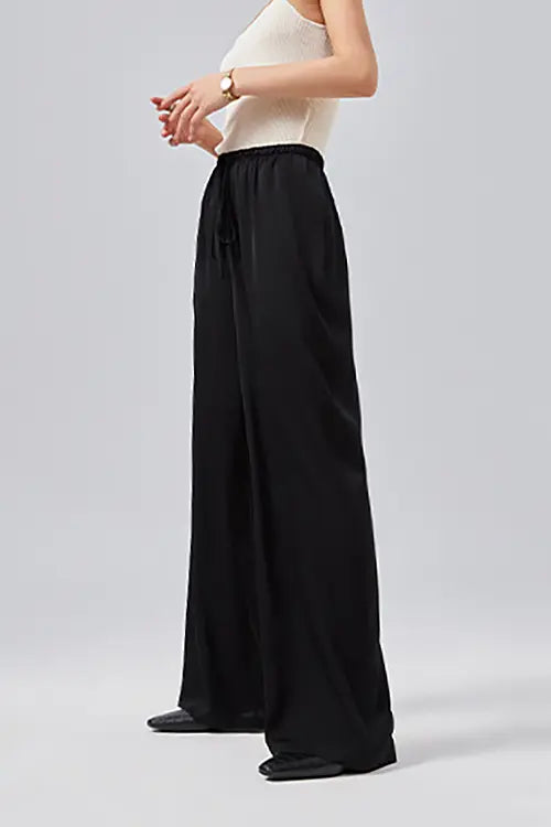 Fibflx Women's Loose Fit High Waist Wide Leg Silk Pants