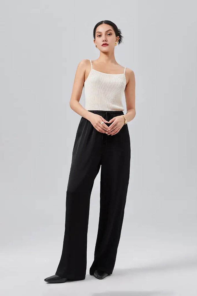 Fibflx Women's Loose Fit High Waist Wide Leg Silk Pants