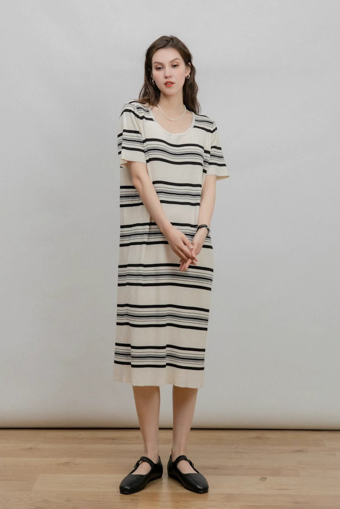 Fibflx Women's Loose Fit Striped Knit Dress