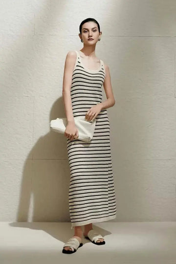 Loose Fit Striped Knit Dress Fibflx