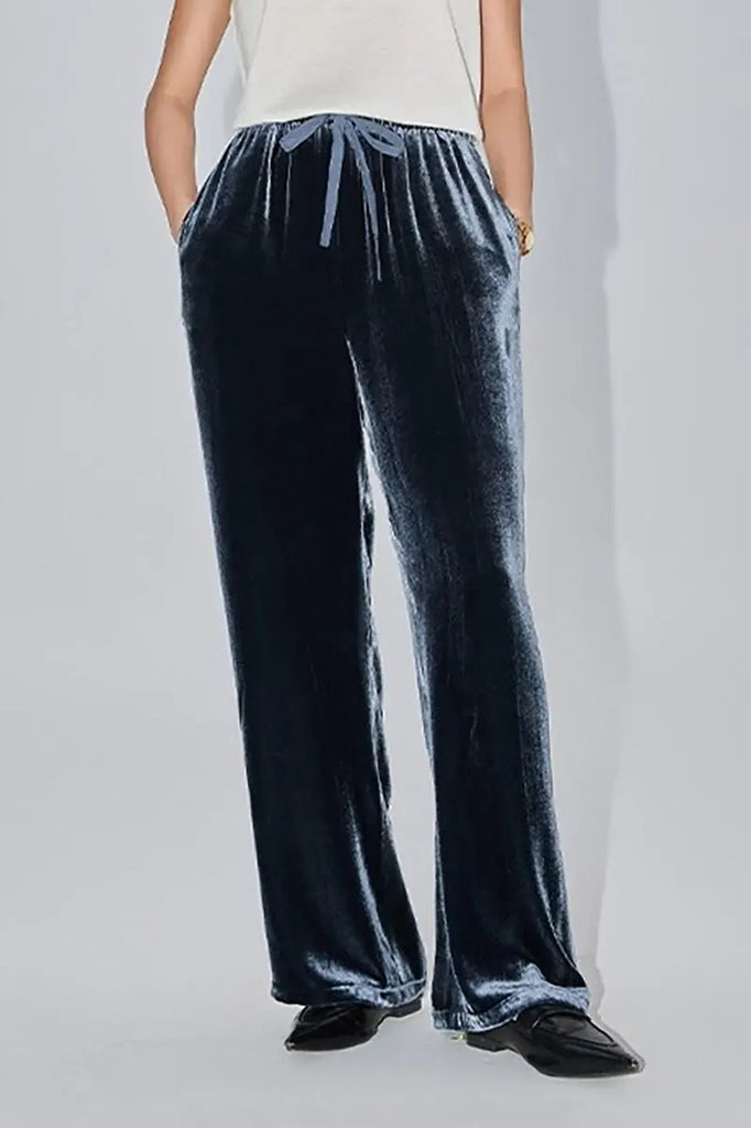 Fibflx Women's Loose Fit Wide Leg Silk Lined Velvet Pants