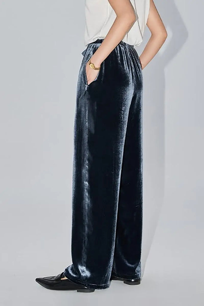 Fibflx Women's Loose Fit Wide Leg Silk Lined Velvet Pants