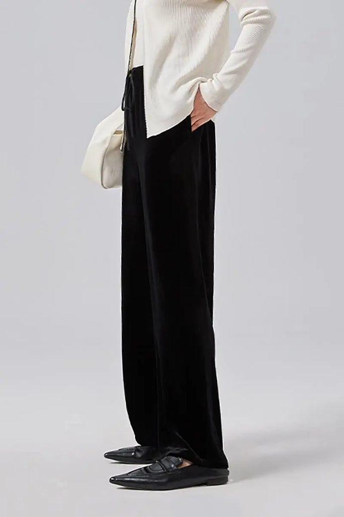 Fibflx Women's Loose Fit Wide Leg Silk Lined Velvet Pants