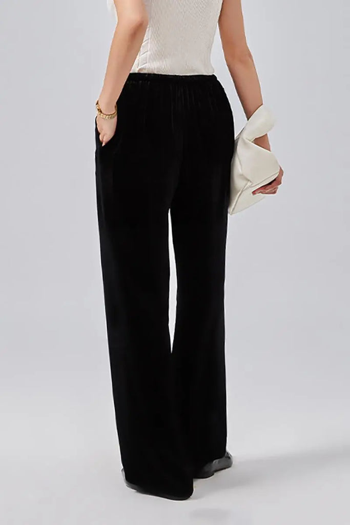 Fibflx Women's Loose Fit Wide Leg Silk Lined Velvet Pants