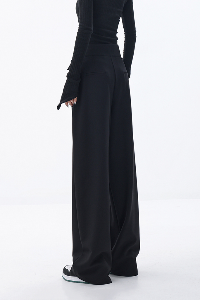 Fibflx Women's Loose Pleated Wide-Leg Pants with Velcro Fastener