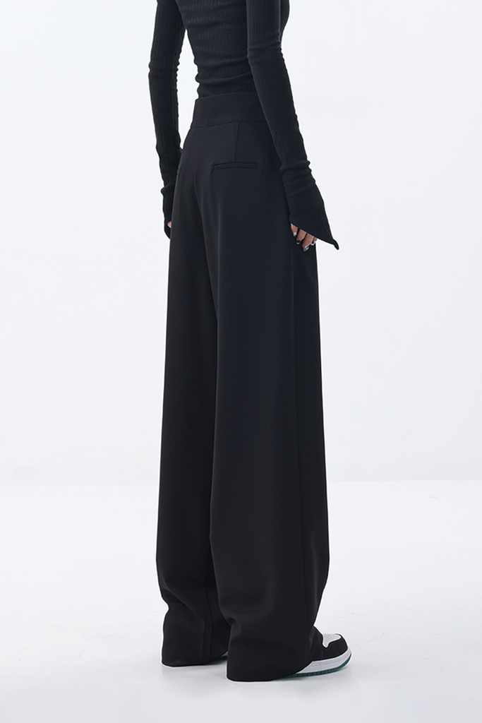 Fibflx Women's Loose Pleated Wide-Leg Pants with Velcro Fastener