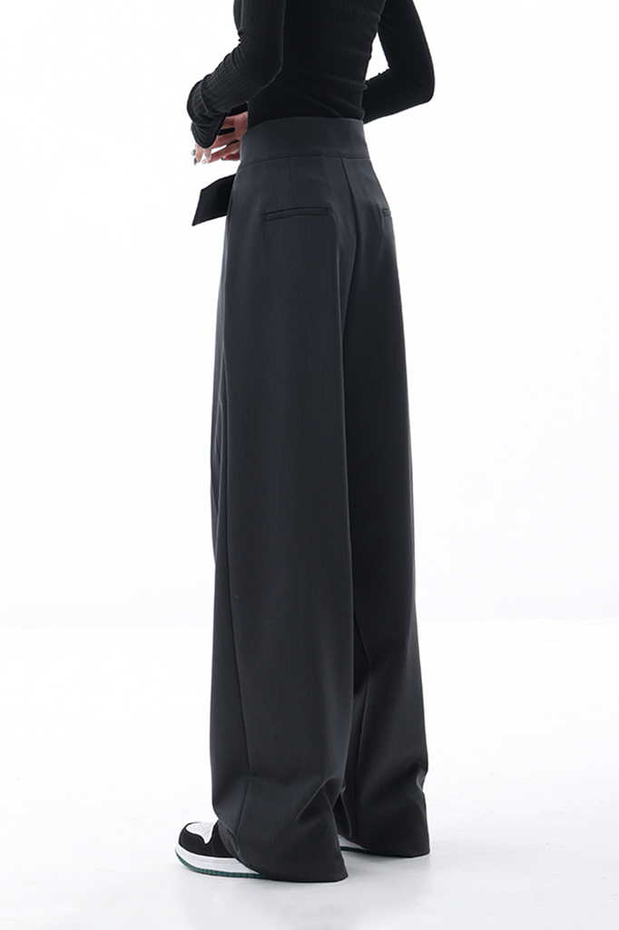 Fibflx Women's Loose Pleated Wide-Leg Pants with Velcro Fastener