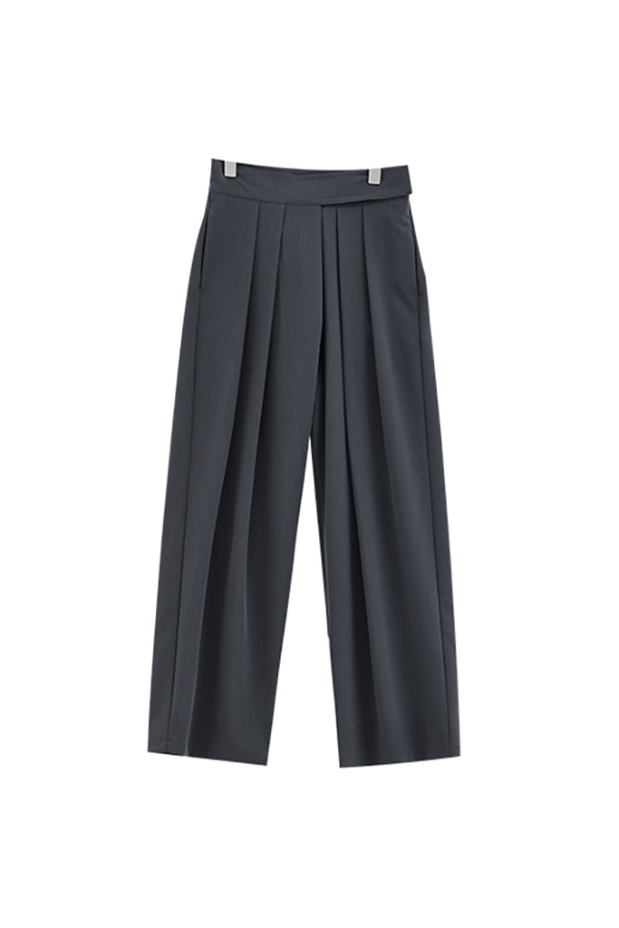 Fibflx Women's Loose Pleated Wide-Leg Pants with Velcro Fastener
