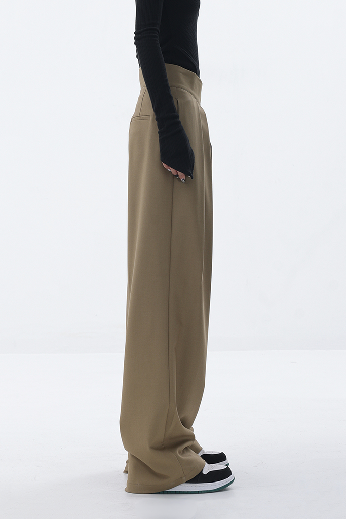 Fibflx Women's Loose Pleated Wide-Leg Pants with Velcro Fastener