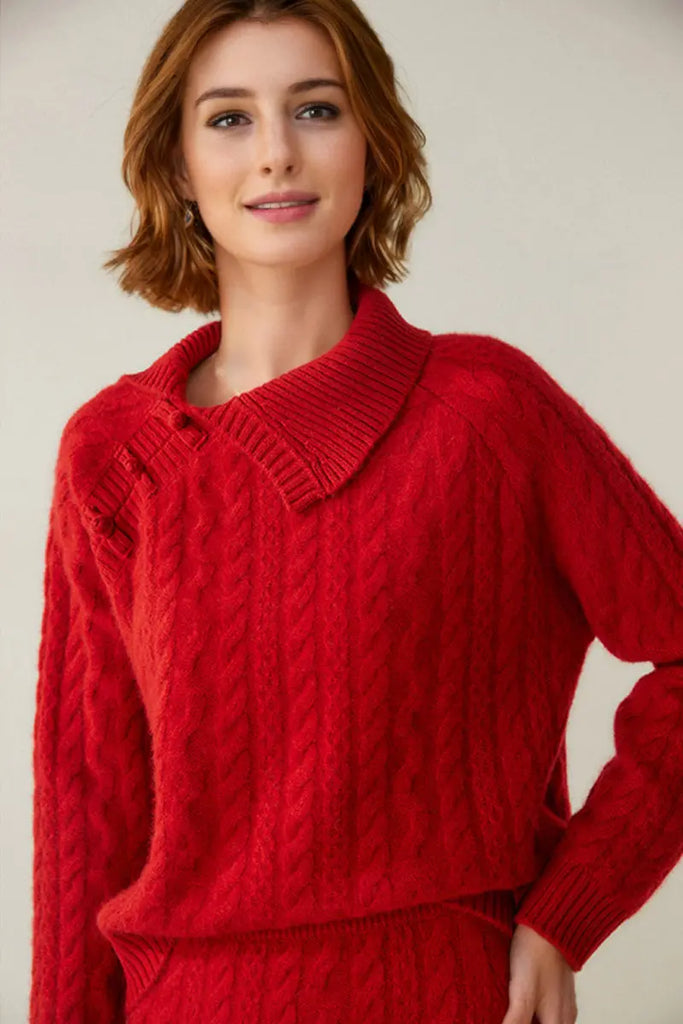 Fibflx Women's Luxe 100 Cashmere Pullover Sweater with Asymmetrical Collar