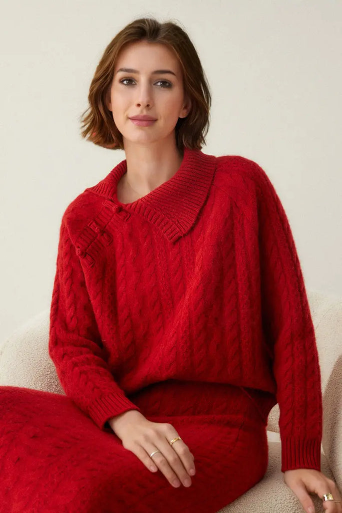 Fibflx Women's Luxe 100 Cashmere Pullover Sweater with Asymmetrical Collar