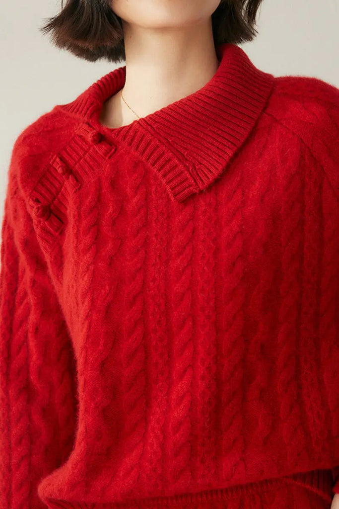 Fibflx Women's Luxe 100 Cashmere Pullover Sweater with Asymmetrical Collar