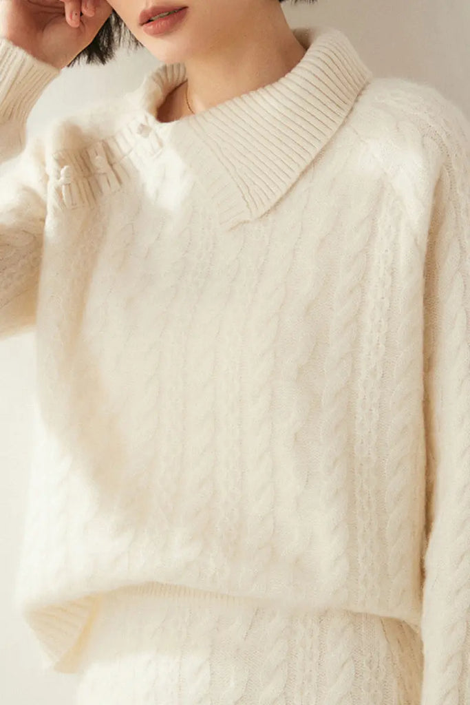 Fibflx Women's Luxe 100 Cashmere Pullover Sweater with Asymmetrical Collar