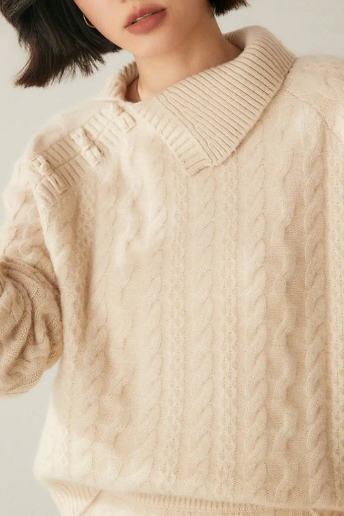 Fibflx Women's Luxe 100 Cashmere Pullover Sweater with Asymmetrical Collar