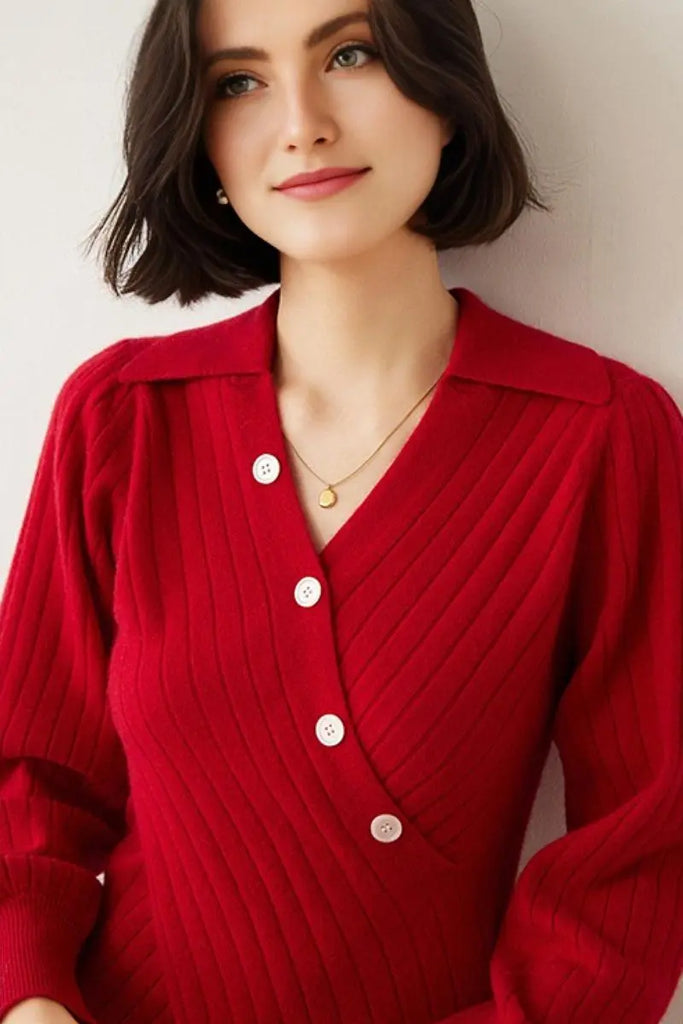 Fibflx Women's Luxe 100 Cashmere Ribbed V-Neck Sweater