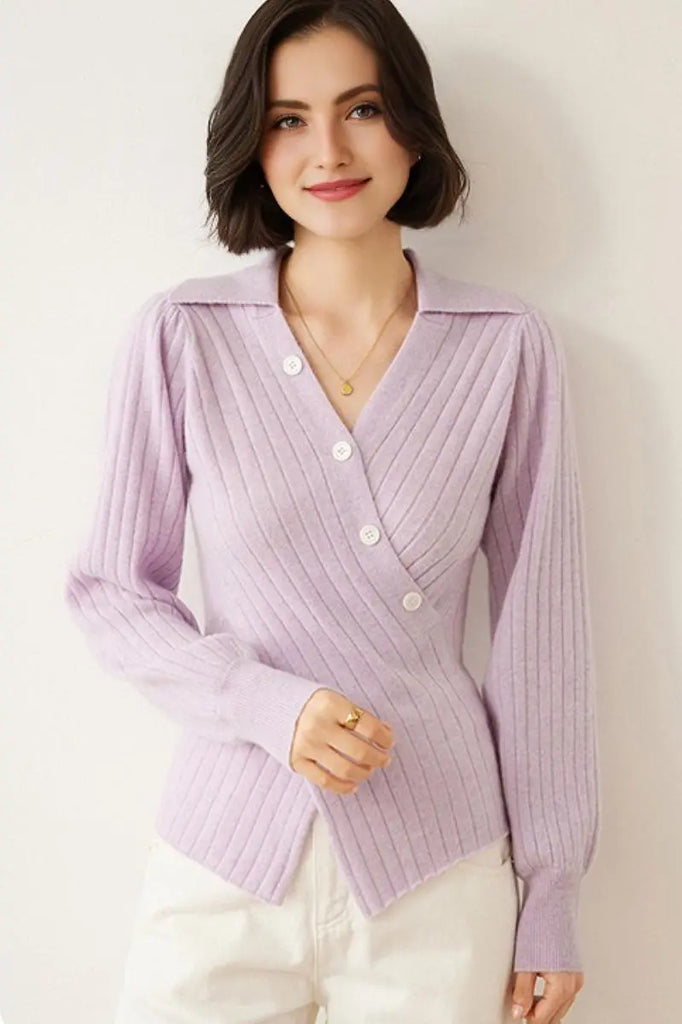 Fibflx Women's Luxe 100 Cashmere Ribbed V-Neck Sweater