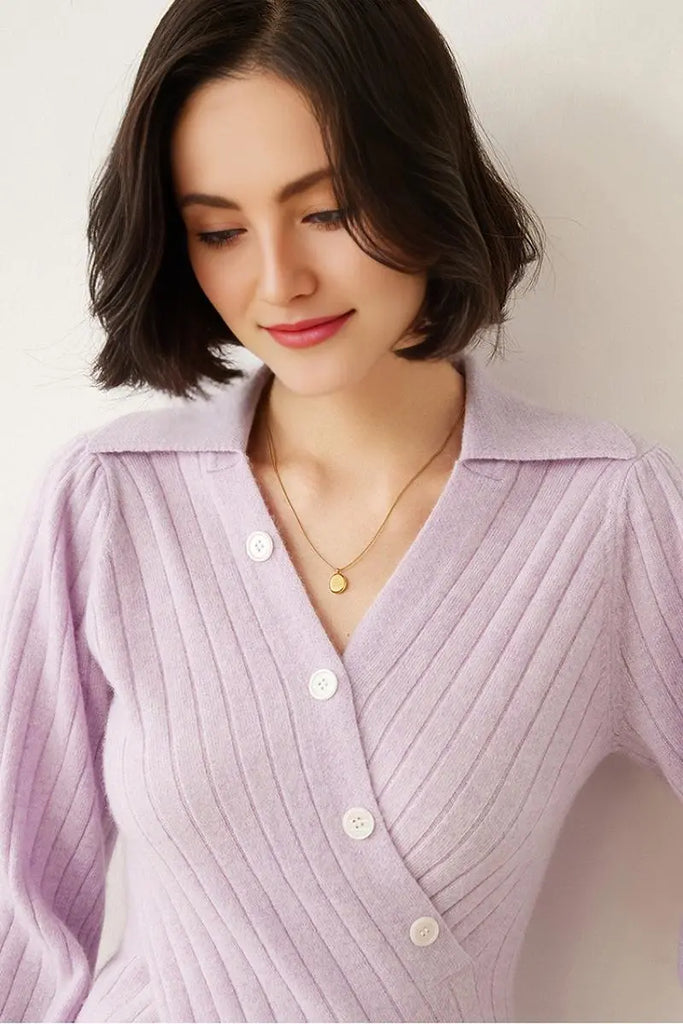 Fibflx Women's Luxe 100 Cashmere Ribbed V-Neck Sweater