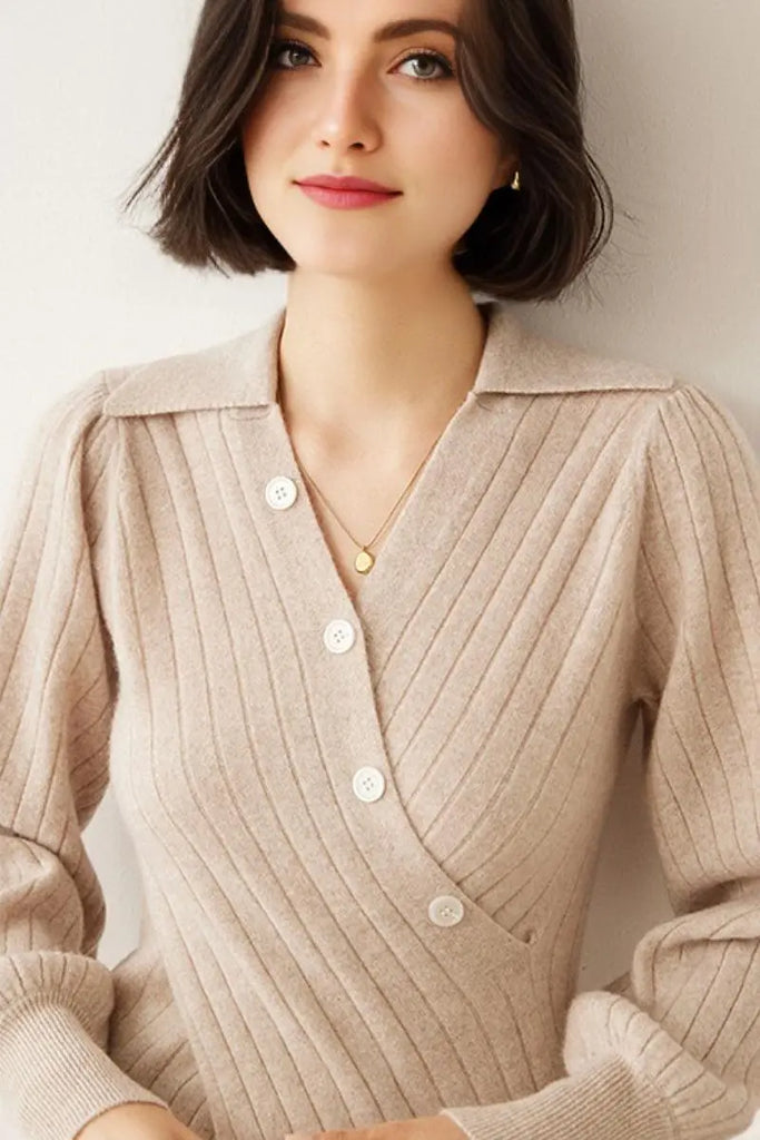 Fibflx Women's Luxe 100 Cashmere Ribbed V-Neck Sweater