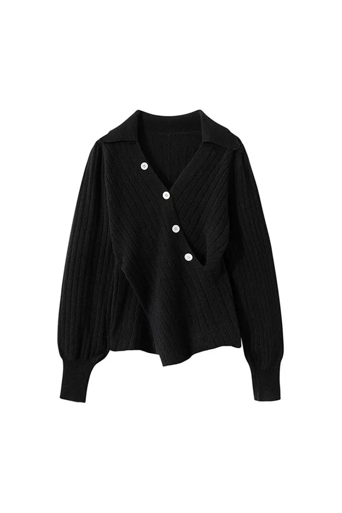 Fibflx Women's Luxe 100 Cashmere Ribbed V-Neck Sweater