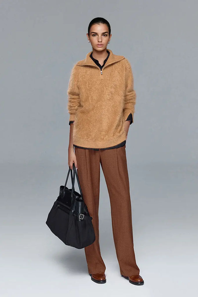 Fibflx Women's Luxe Brushed Cashmere Quarter Zip Sweater