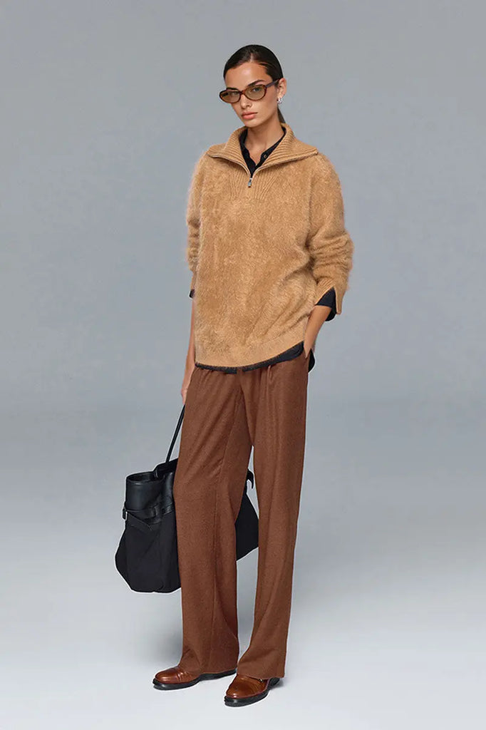 Fibflx Women's Luxe Brushed Cashmere Quarter Zip Sweater