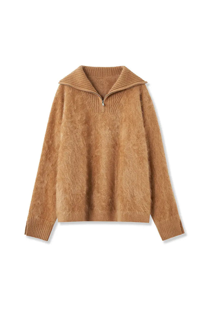 Fibflx Women's Luxe Brushed Cashmere Quarter Zip Sweater