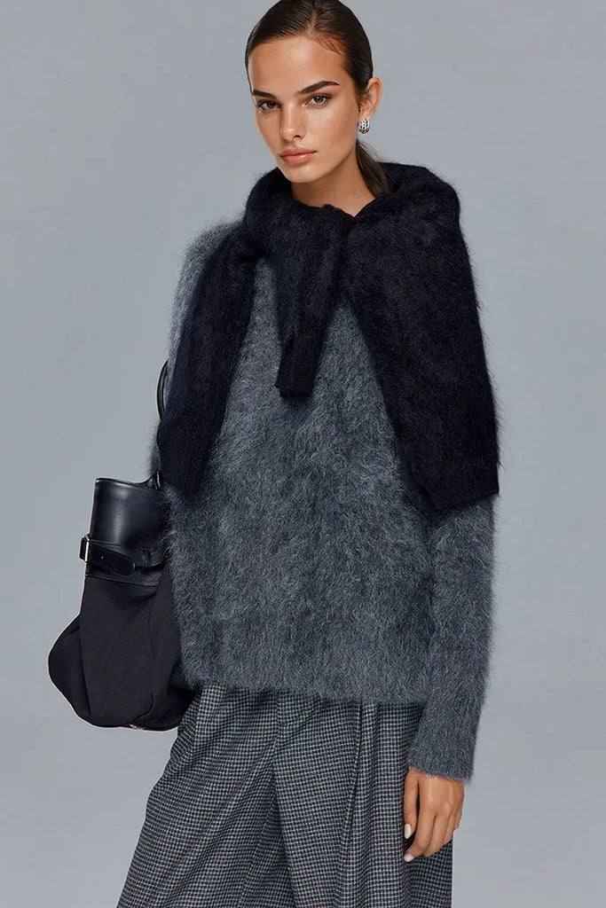 Fibflx Women's Luxe Brushed Cashmere Quarter Zip Sweater